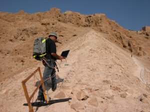 Ground Penetrating Radar survey of the Roman ramp leading up to the Archeological site of Mesada in southern Israel